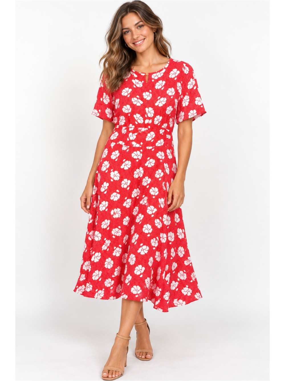 BODEN Ruth Orange and White Floral Dot Print Midi Dress Sz. 10 Cottagecore